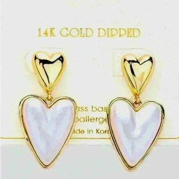 Pearl Heart Earrings White & 14K GP - Picture 1 of 2